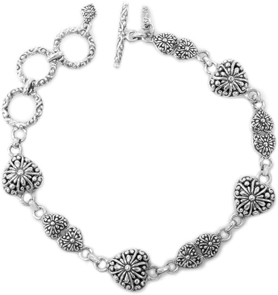 "God so Loved the World" Heart Flip Bracelet in Sterling Silver - 7-1/2" - 8-1/2" - Fits Wrist Size 6-1/2" - Handcrafted by Artisans in Bali, 7.5 inches, Metal , unknown